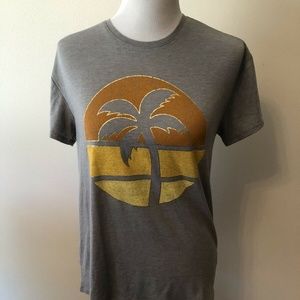 Life Is Good gray T, gold & orange - womens small